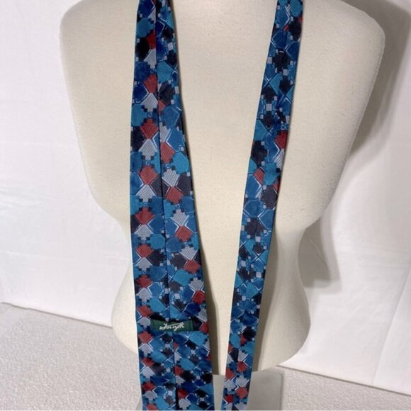 Vintage Forsyth Blue Red Square Print 100% Silk Tie - Picture 6 of 10
